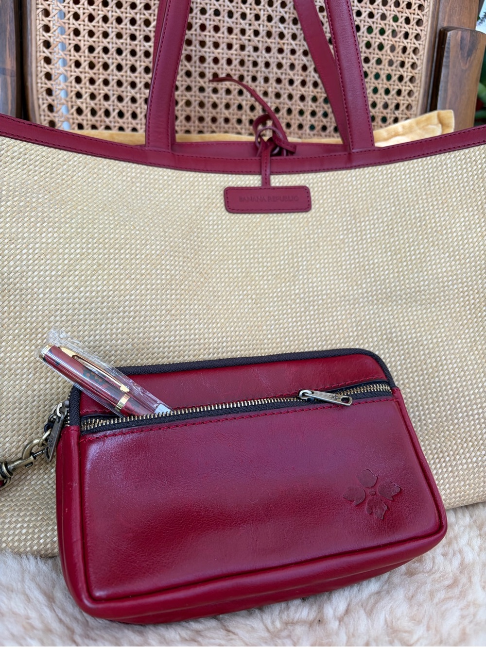 Patricia Nash Wristlet  with matching BR Woven Straw Tote with Leather Trim